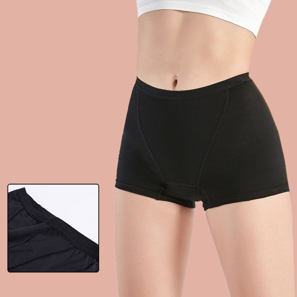 Ivy Boxy Periodenunterwäsche in Schwarz - Boxer-Style Menstruationshöschen mit 4-Schichten-Technologie für sehr starke Tage, absorbiert bis zu 120ml