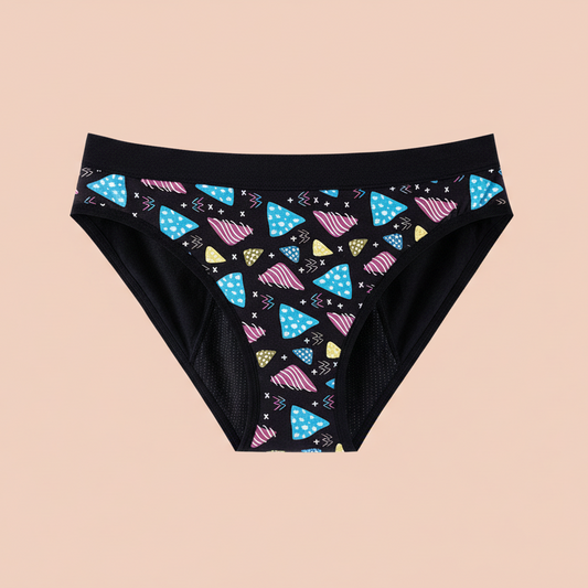 Bloom Teen Periodenunterwäsche in Schwarz mit geometrischem Muster