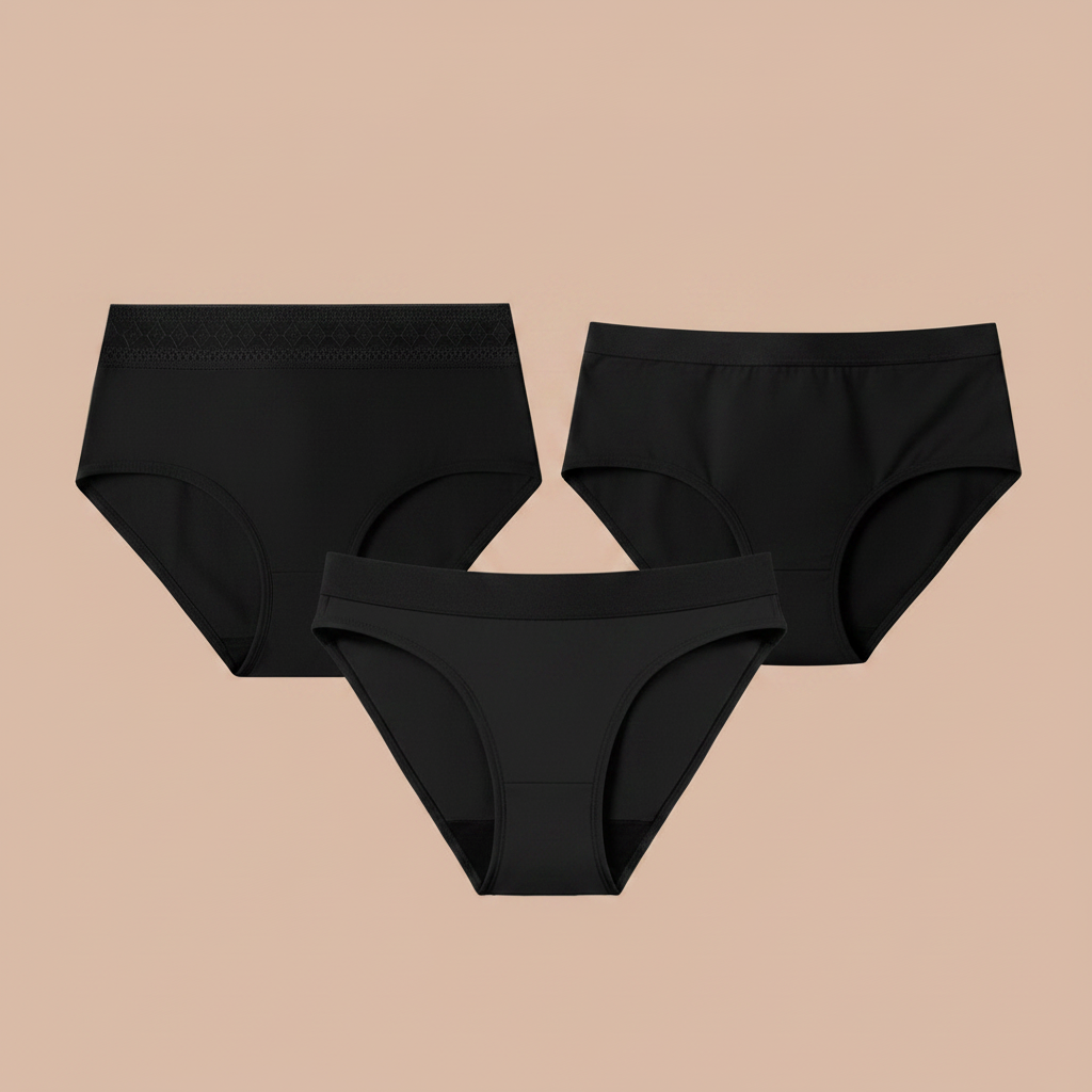 Ivy Periodenunterwäsche Tag & Nacht Set – Comfort, Classic und Bamboo Brief in Schwarz
