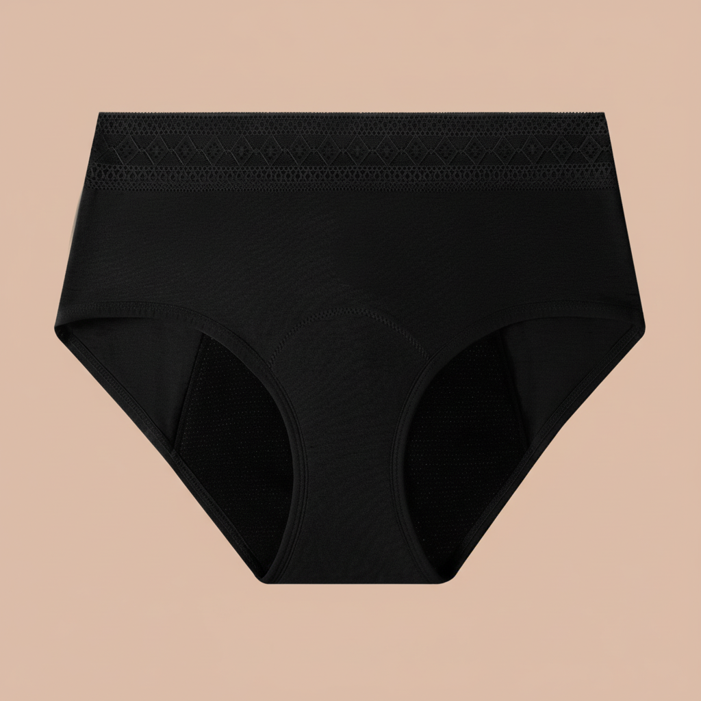 Ivy Bamboo Brief Periodenunterwäsche schwarz – High-Waist mit Spitzenband und 4-Lagen-Schutz